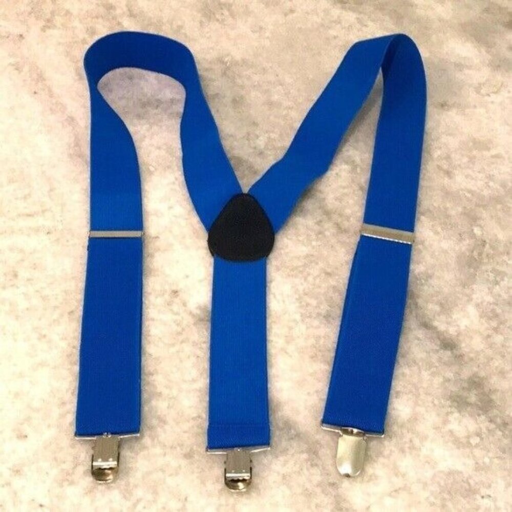 Suspenders Mens Blue Clip On Clasps Stretch‎ Elastic Eclectic Grandpa Preppy
